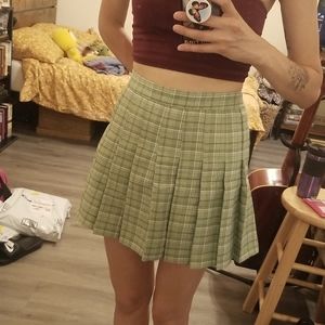 Women’s Girls Light Green Plaid Mini Skirt with Shorts